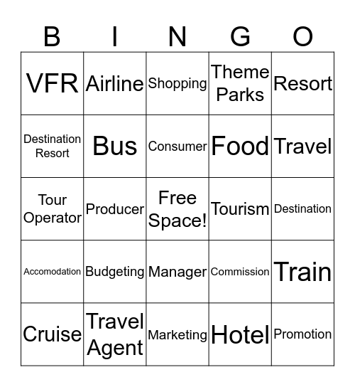 Travel & Tourism Bingo! Bingo Card