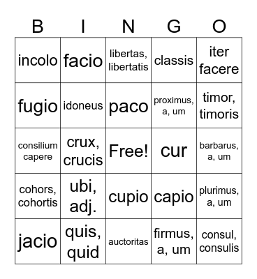 LATIN VOCAB LESSONS 1-3 Bingo Card
