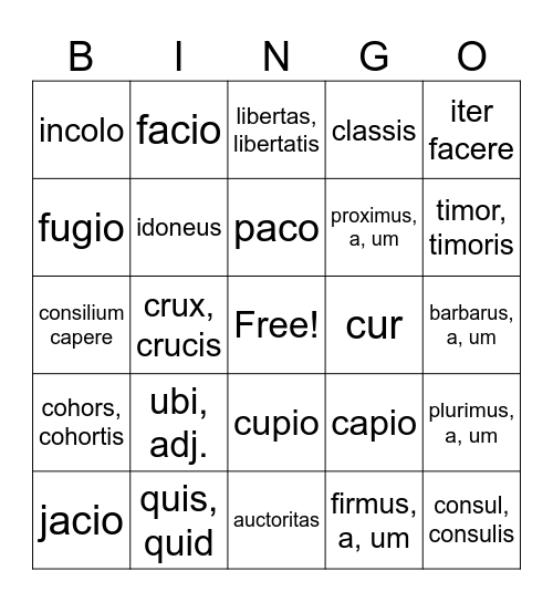 LATIN VOCAB LESSONS 1-3 Bingo Card