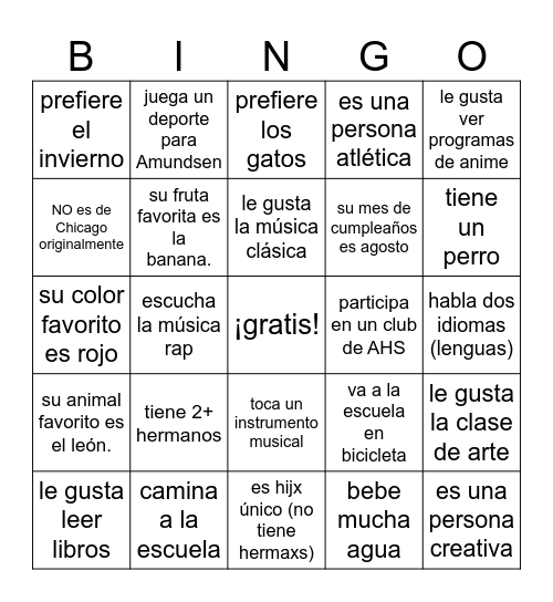 Busco a alguien que... Bingo Card