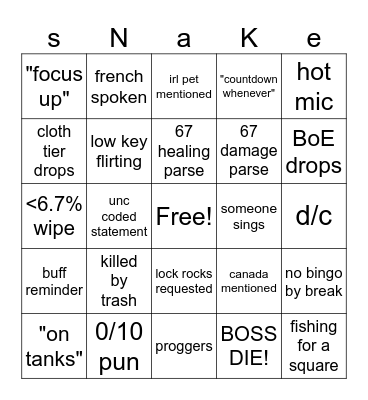 BUNGO Bingo Card