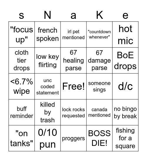 BUNGO Bingo Card