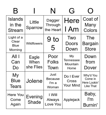 Dolly Parton Songs Bingo Card