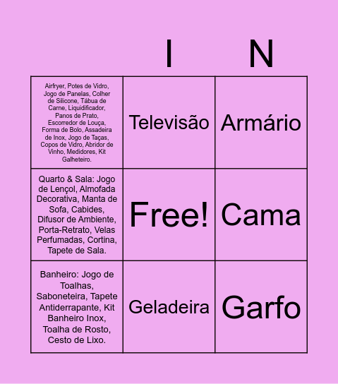 Bingo de casa nova Bingo Card
