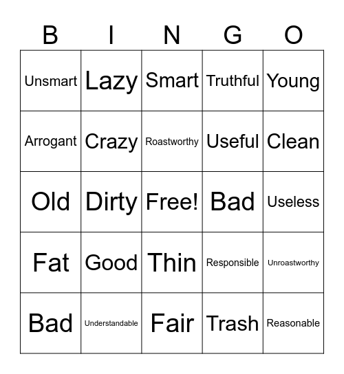 Gaston hatred roast Bingo Card