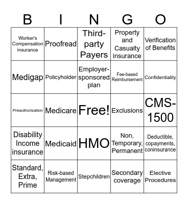 Health Insurance Bingo Card