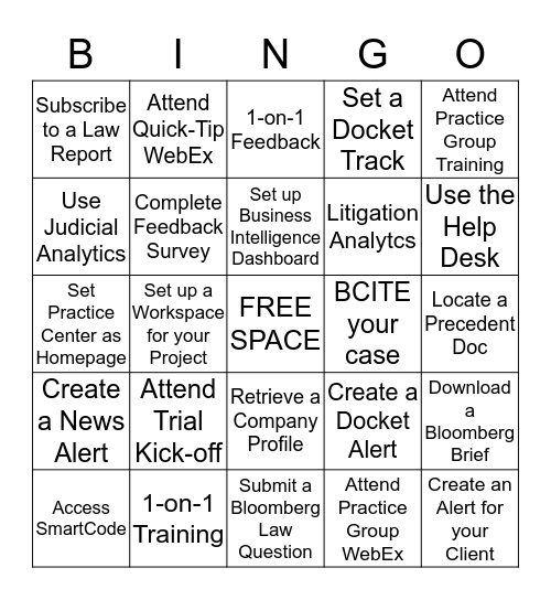 Bloomberg Law Trial Bingo Card