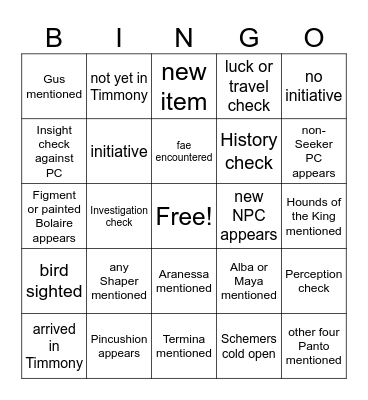 And We're Back [Critical Role 4.32] Bingo Card