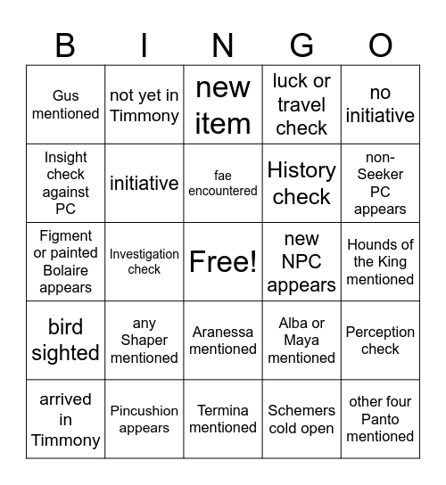 And We're Back [Critical Role 4.32] Bingo Card