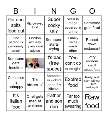 Kitchen Nightmares Bingo Card