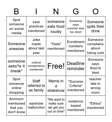 Professional Development Bingo Card