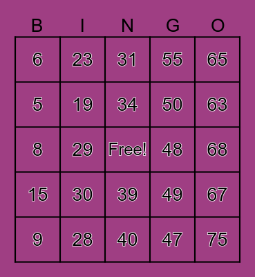 Number Bingo 1-75 Bingo Card