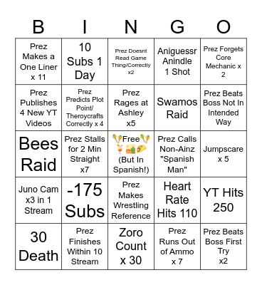 Prezident Evil 4 Bingo Card