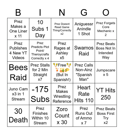 Prezident Evil 4 Bingo Card