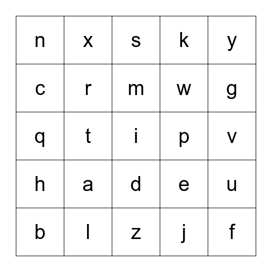 lower case letters Bingo Card