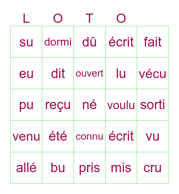 PARTICIPES PASSÉS Bingo Card