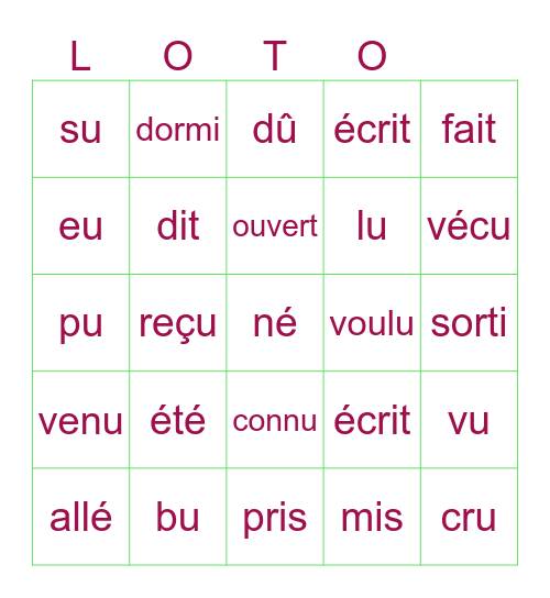 PARTICIPES PASSÉS Bingo Card