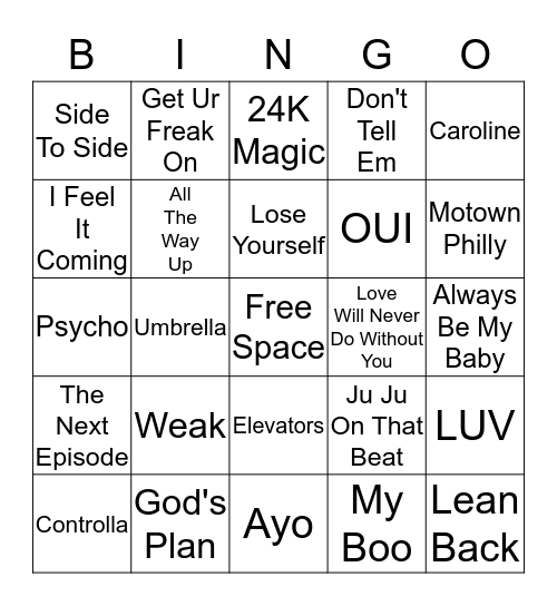 Hip Hop/R&B - Card 1 Bingo Card