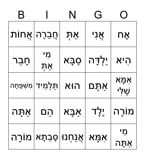 Bishvil HaIvrit 1-4: People Bingo Card