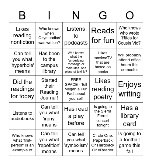 ENGL:1200:0089 Bingo Card