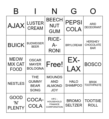 TV AND RADIO COMMERCIALS Bingo Card