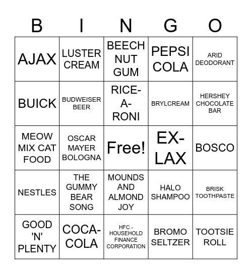 TV AND RADIO COMMERCIALS Bingo Card