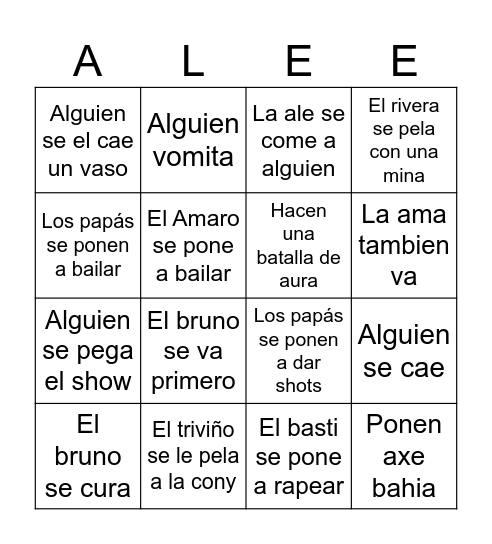Cumple ale Bingo Card