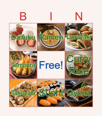 Japanese food Bingo Card