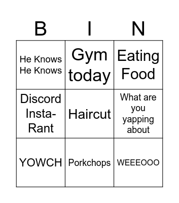 Tom Bingo Card