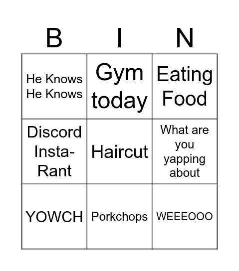 Tom Bingo Card