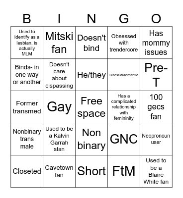 Tucute transmasc bingo Card