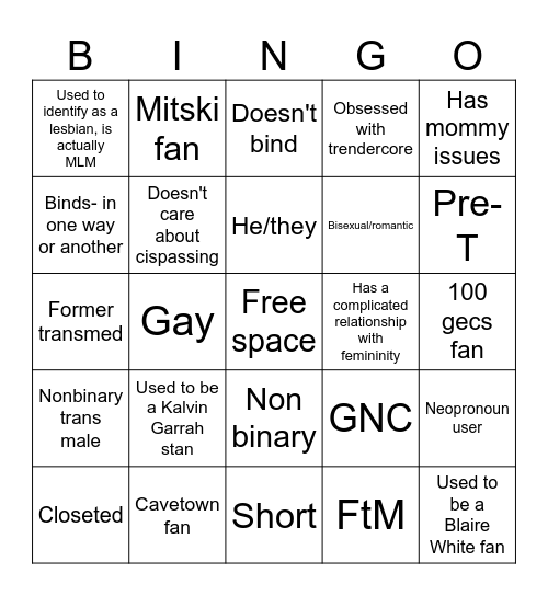 Tucute transmasc bingo Card