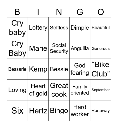 Bessie Bingo Card