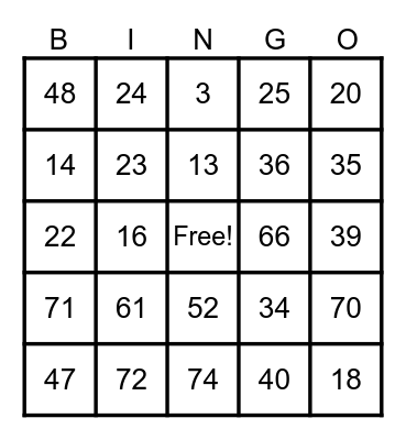 Untitled Bingo Card
