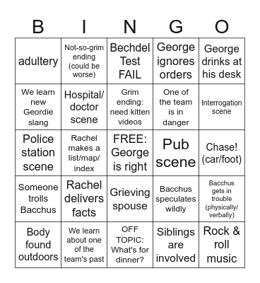 George Gently Bingo Card