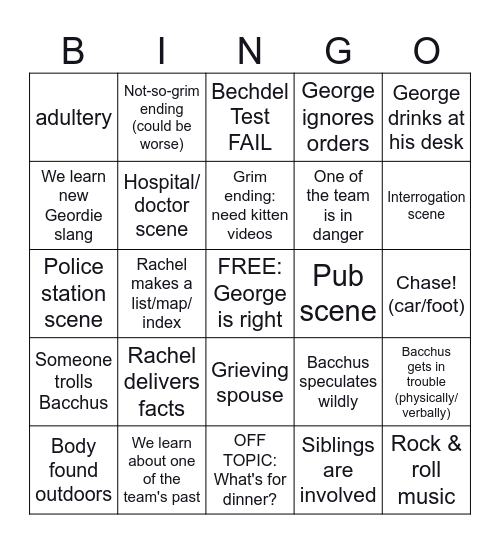 George Gently Bingo Card