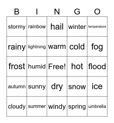 Weather Bingo Card