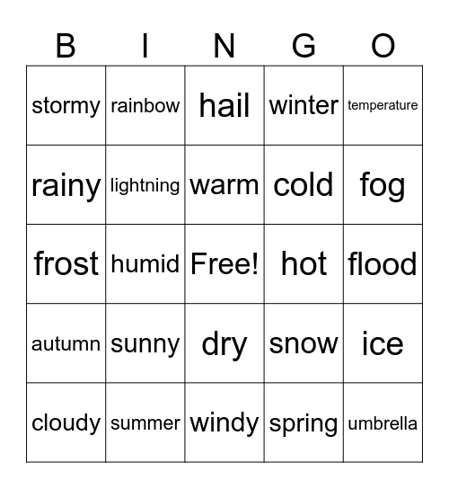 Weather Bingo Card