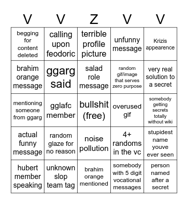 Vocational Bingo Card