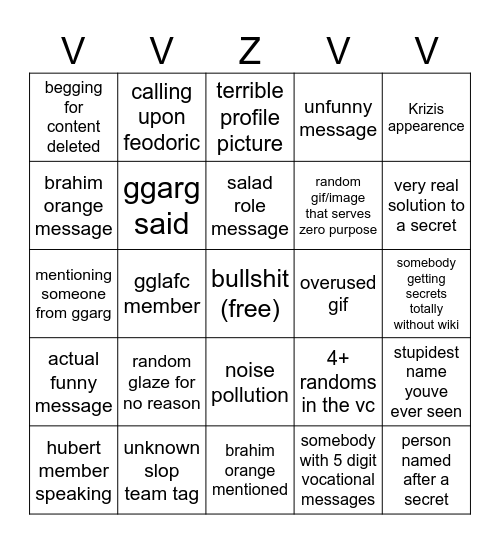 Vocational Bingo Card