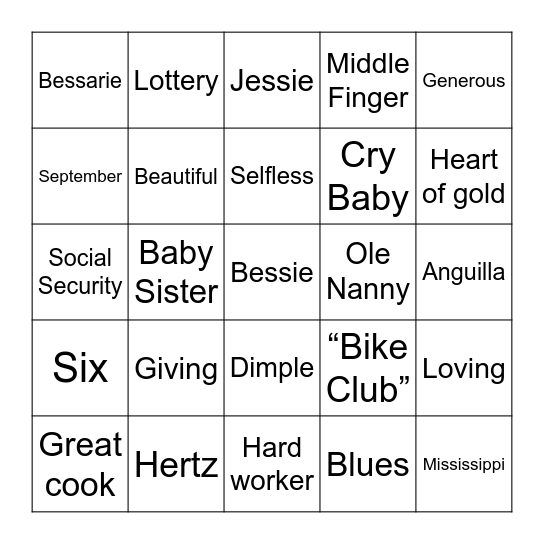 Bessie Bingo Card