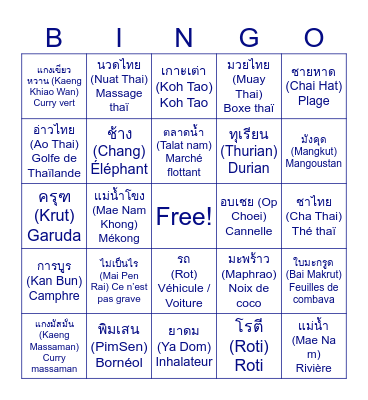 Bingo La  Thaïlande Bingo Card