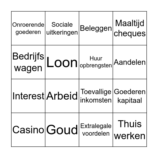 Andere inkomstbronnen Bingo Card