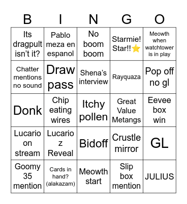 Pokémon worlds 2026 Bingo Card