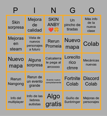 PINGO Bingo Card