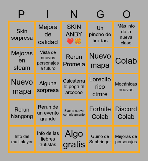 PINGO Bingo Card