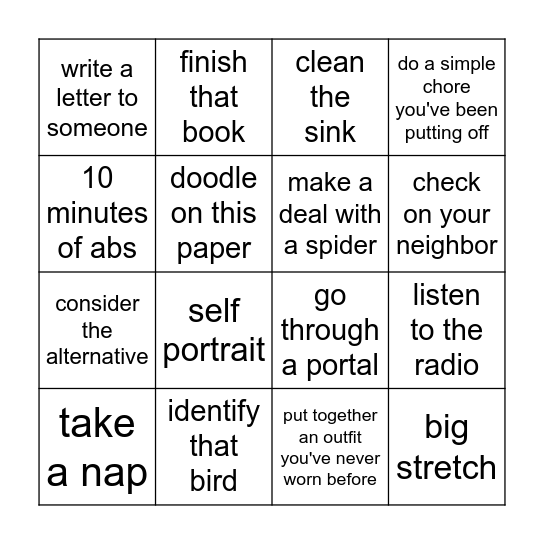 SURcadian side quests Bingo Card