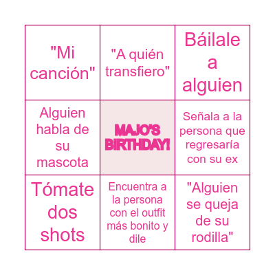 Majo's Birthday Bingo Card