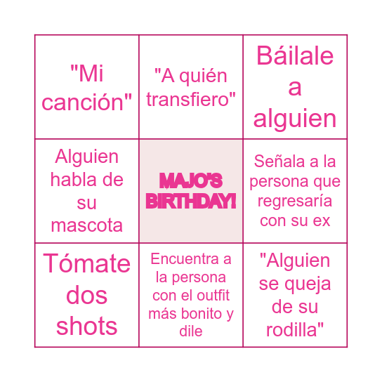 Majo's Birthday Bingo Card