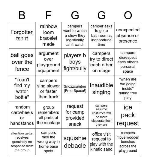BFG Bingo Card